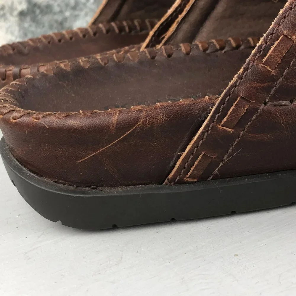 Ocean Pacific Men's Size 9 Karma Brown Leather Open Toe Slip On Sandals BRAZIL